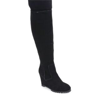 Steve Madden Willful black suede knee high stretch wedge heel boots womens 7.5